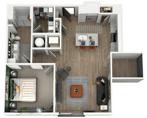 Floor plan for 1 bed, 1 bath, 841 sqft